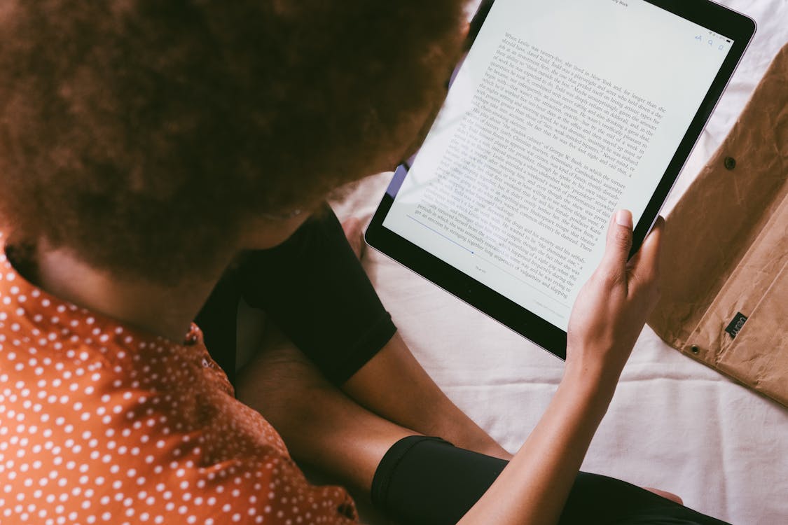 A woman reading an eBook